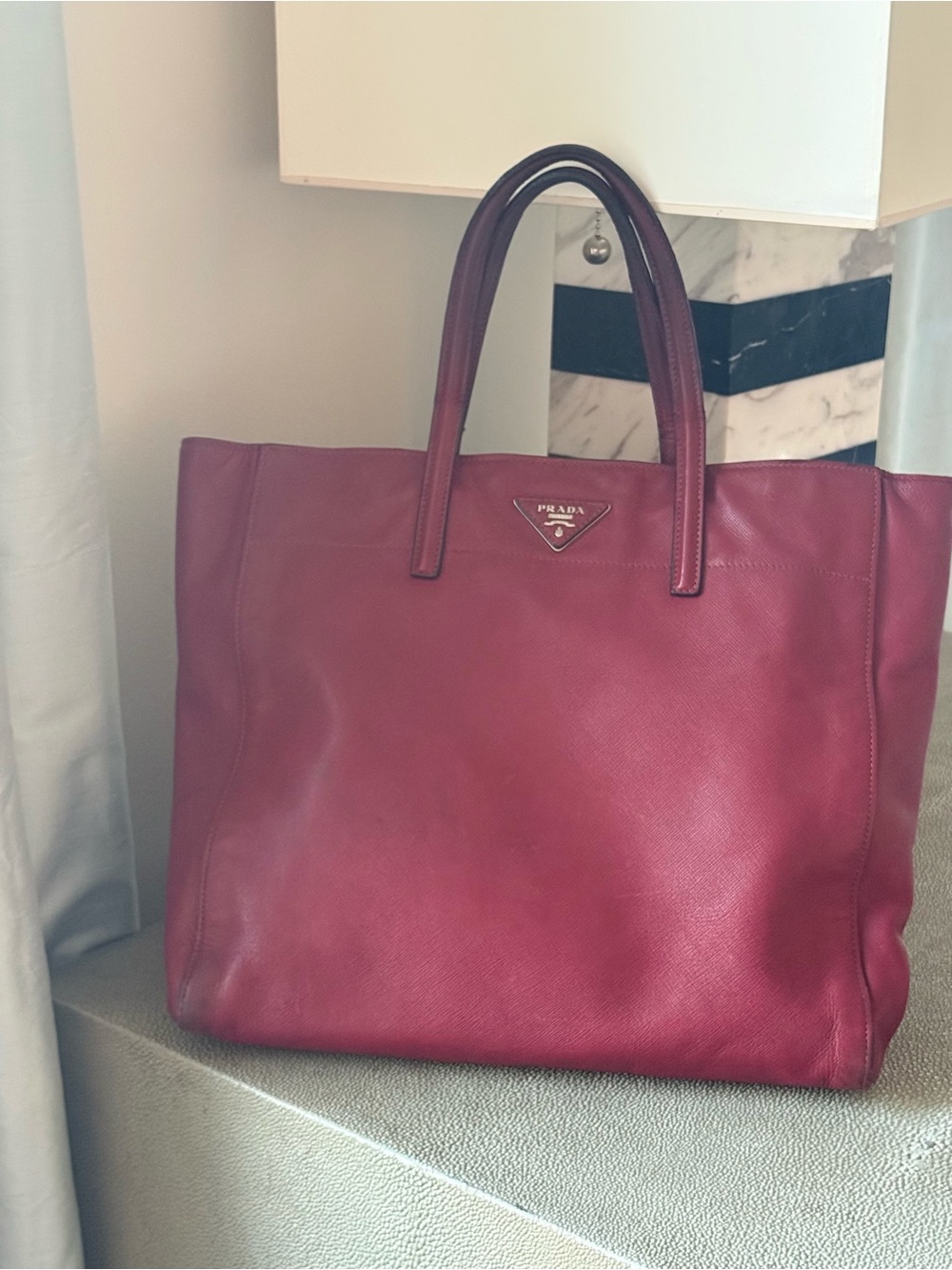 Prada Saffiano Soft Leather Cherry Red/Cerise Top Handle Tote
